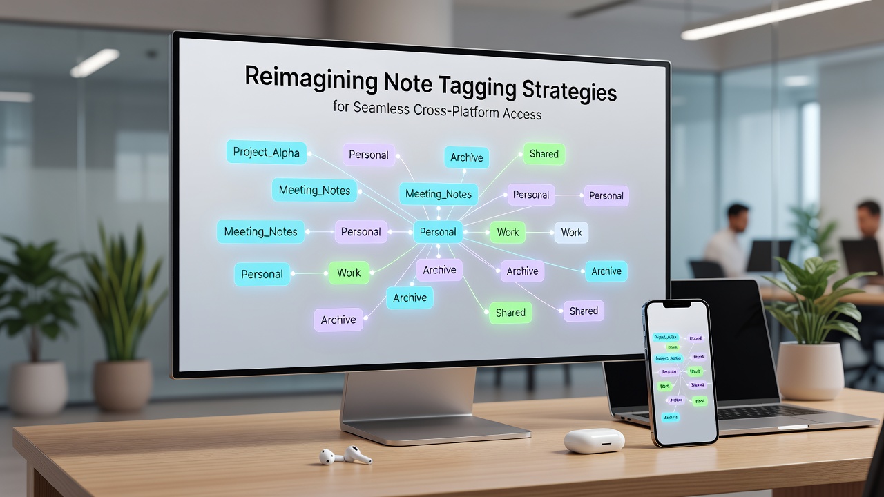 Illustration of synchronized tagging workflows spanning desktop, mobile, and cloud environments